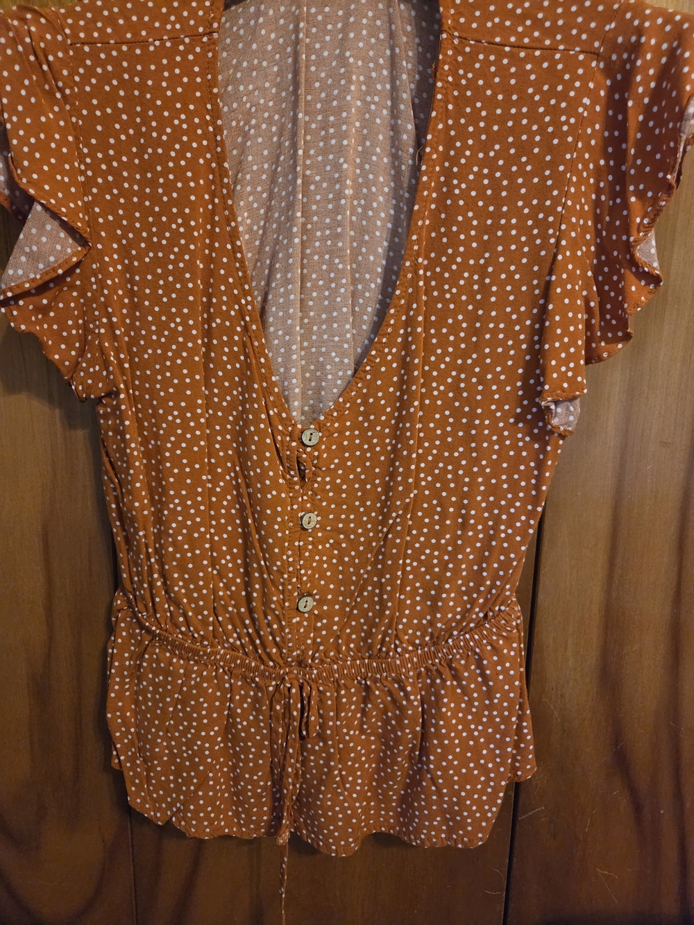 Orange Polka Dot Button-Front Peplum Top